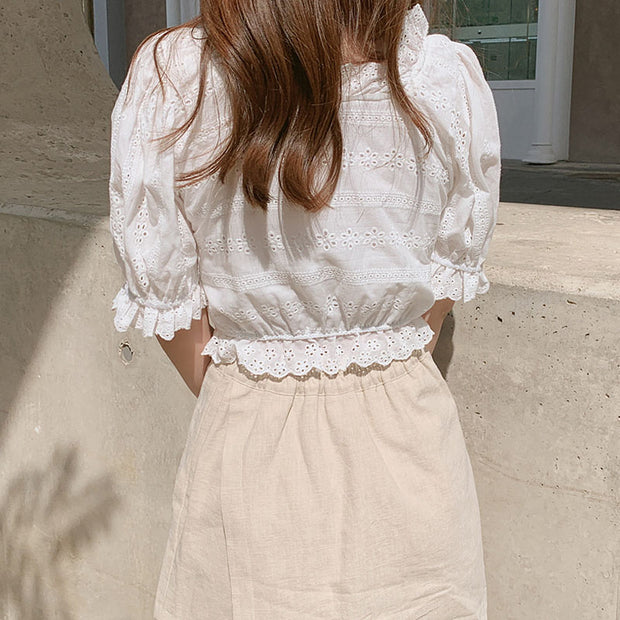 Embroidery Puff Sleeve Blouse