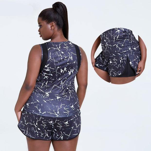 Plus Size Printed Sleeveless Workout Suit